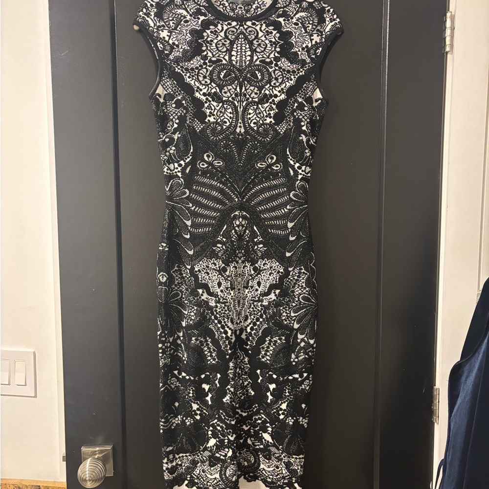 Alexander McQueen Black and White Sheath Midi Dress